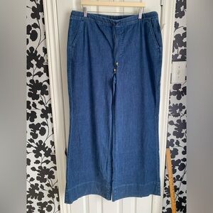 Chico's Dark Blue Denim Trousers wide leg 18 tall coastal comfy casual